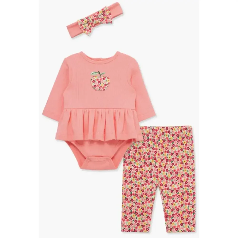 Little Me Apple Skirted Bodysuit, Leggings & Headband Set